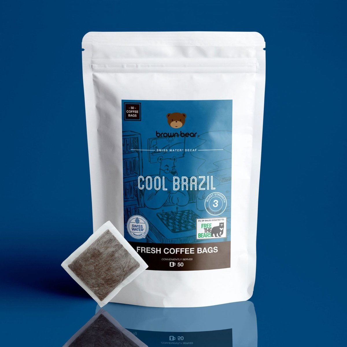 Cool Brazil Swiss Water Decaf Coffee Bags, Strength 3, Medium Roast - Brown Bear Coffee