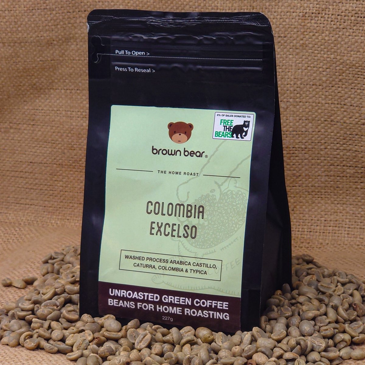 Green Unroasted Coffee Beans | Colombia Excelso | For the Home Roaster, 227g - Brown Bear Coffee