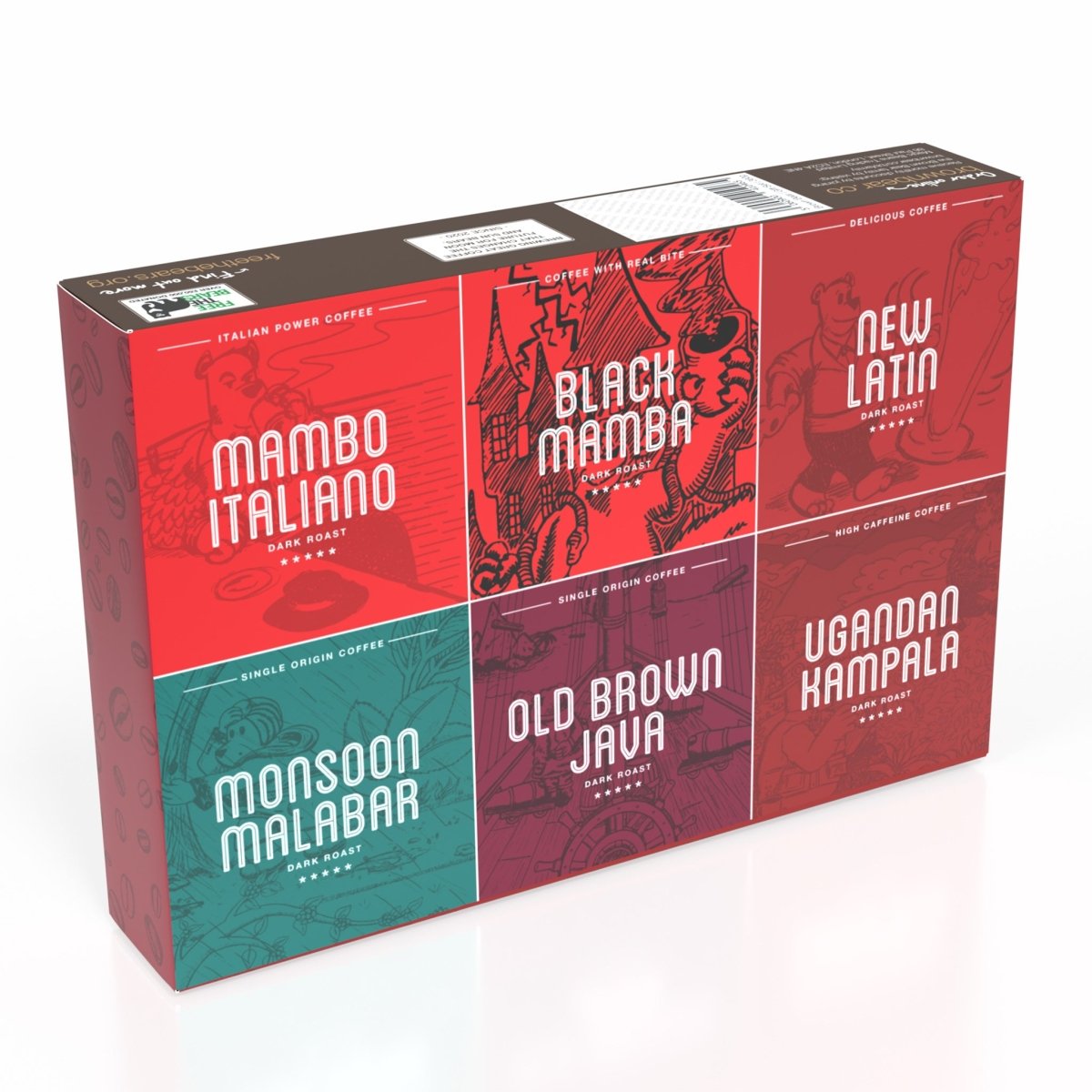 Merry Christmas Dark Roast Gift Box - 6 Coffees In one Box - Brown Bear Coffee