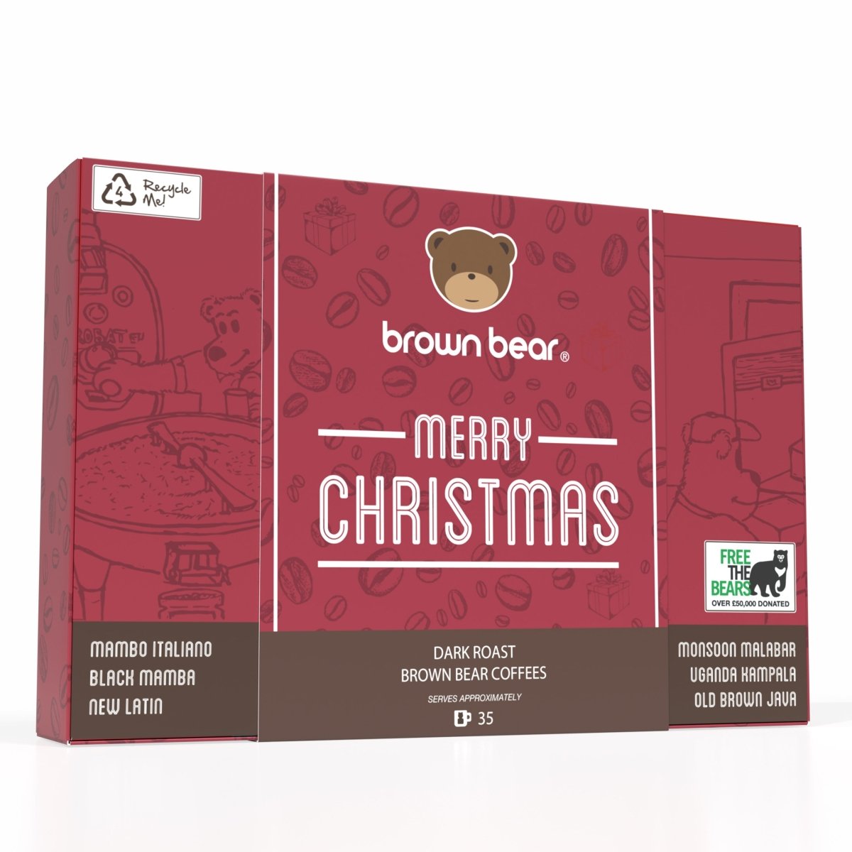Merry Christmas Dark Roast Gift Box - 6 Coffees In one Box - Brown Bear Coffee