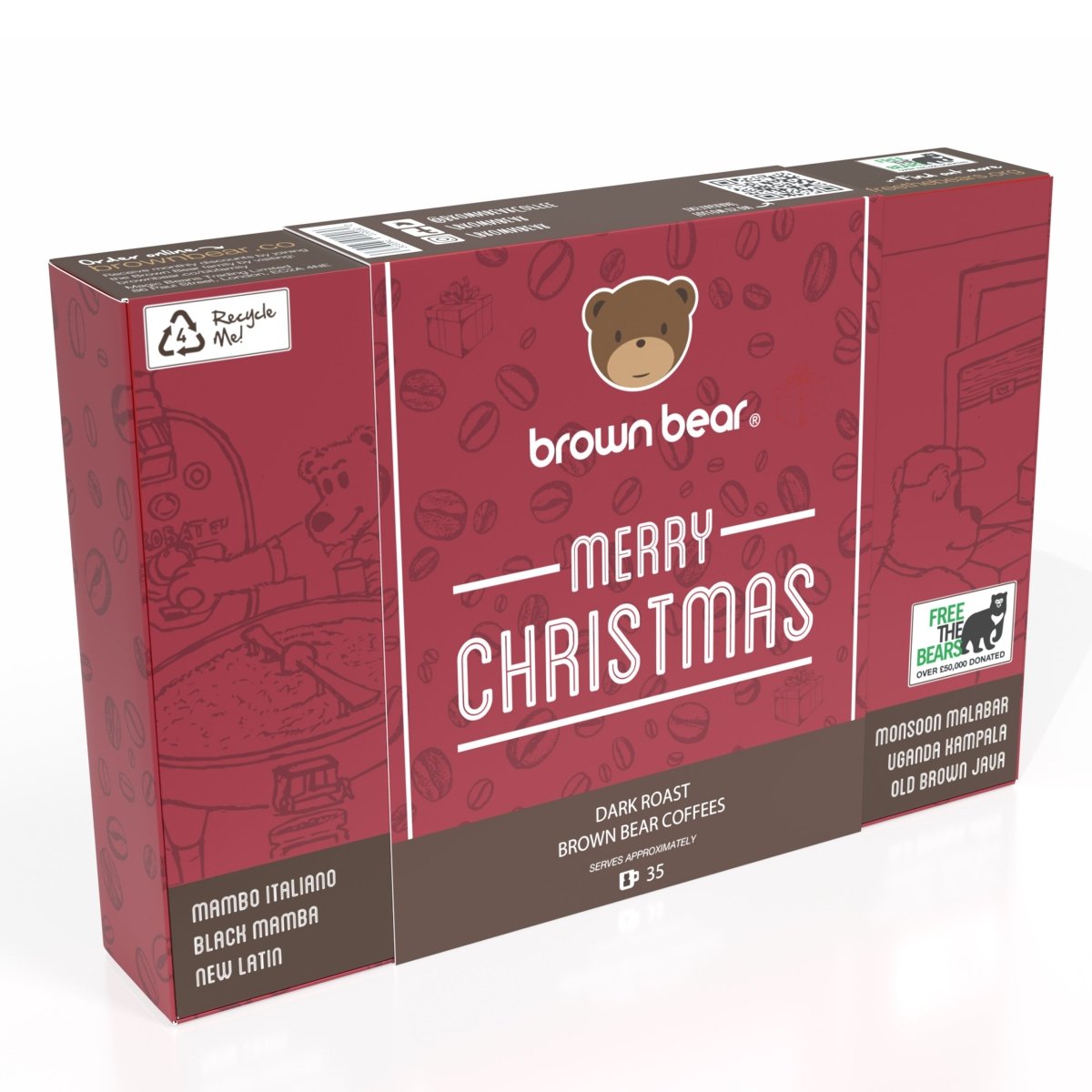Merry Christmas Dark Roast Gift Box - 6 Coffees In one Box - Brown Bear Coffee
