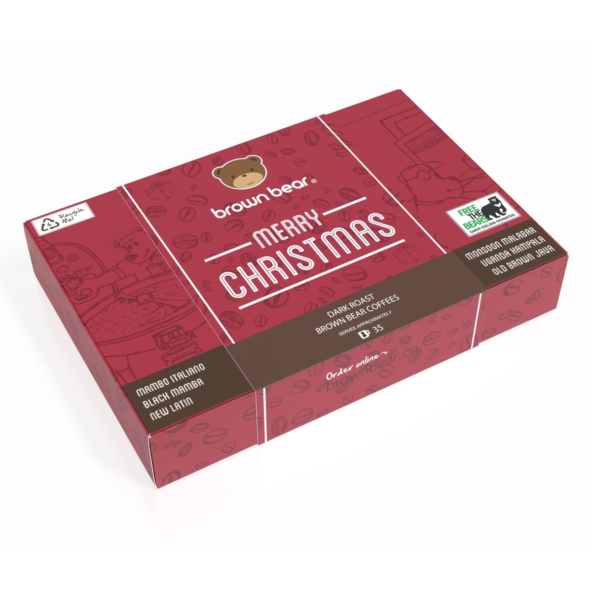 Merry Christmas Dark Roast Gift Box - 6 Coffees In one Box - Brown Bear Coffee