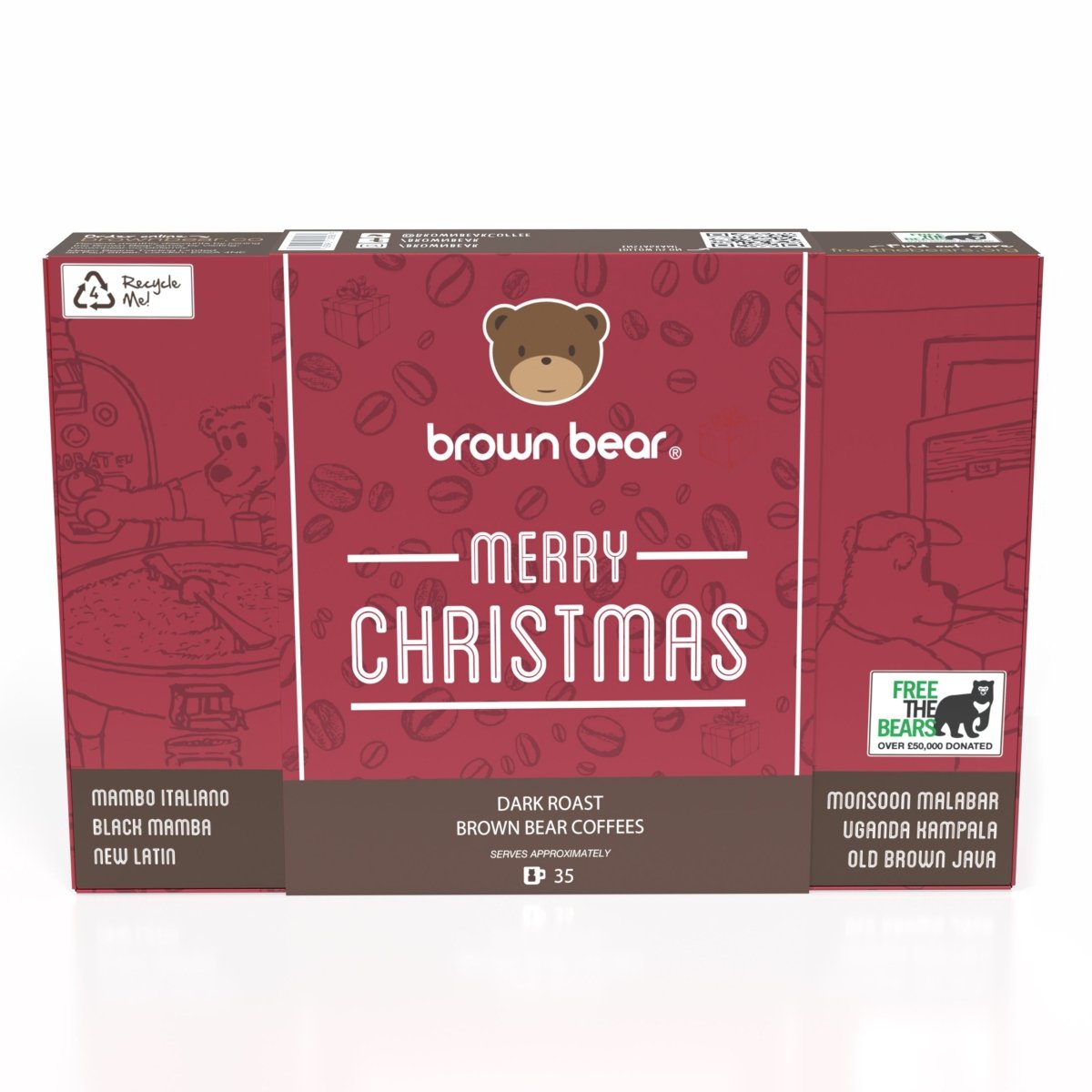Merry Christmas Dark Roast Gift Box - 6 Coffees In one Box - Brown Bear Coffee