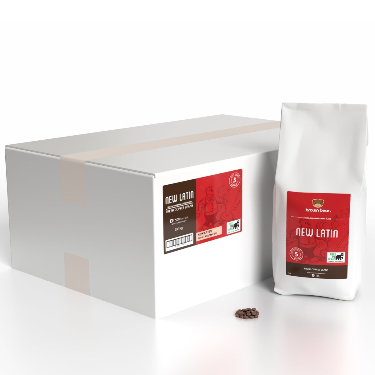 Strong Dark Roast Coffee Case 6x1kg - New Latin - Strength 5 - Brown Bear Coffee