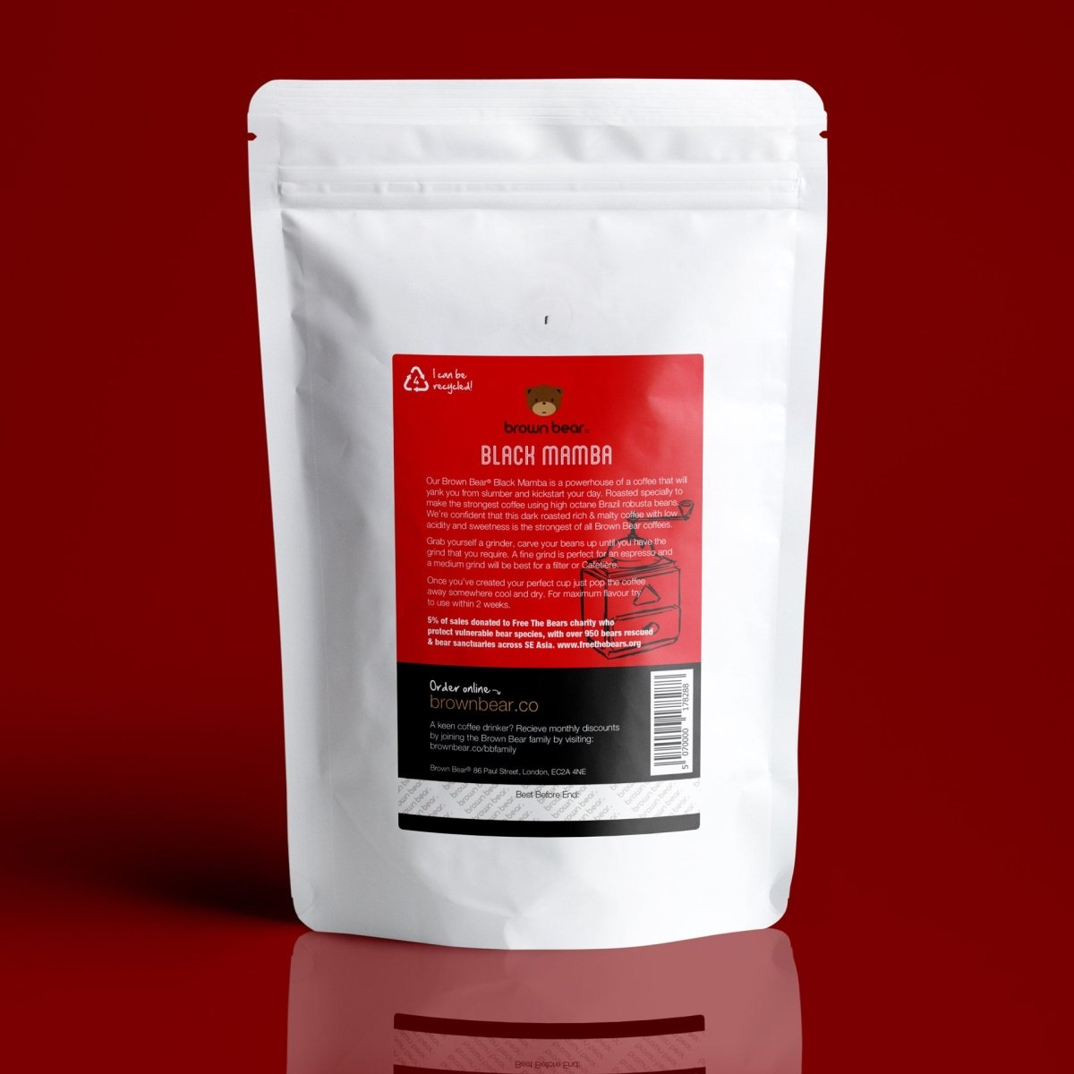 Black Mamba Strong Coffee, Strength 5, Dark Roast - Brown Bear Coffee