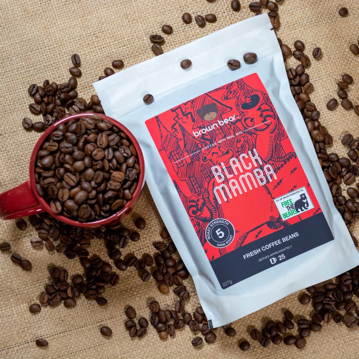 Black Mamba Strong Coffee, Strength 5, Dark Roast - Brown Bear Coffee