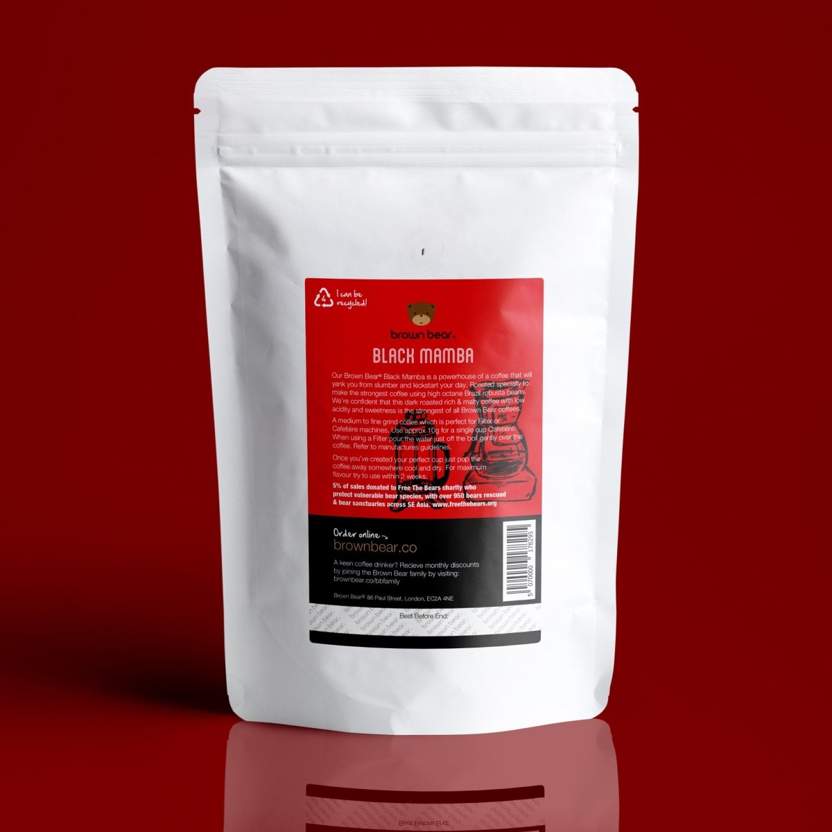 Black Mamba Strong Coffee, Strength 5, Dark Roast - Brown Bear Coffee