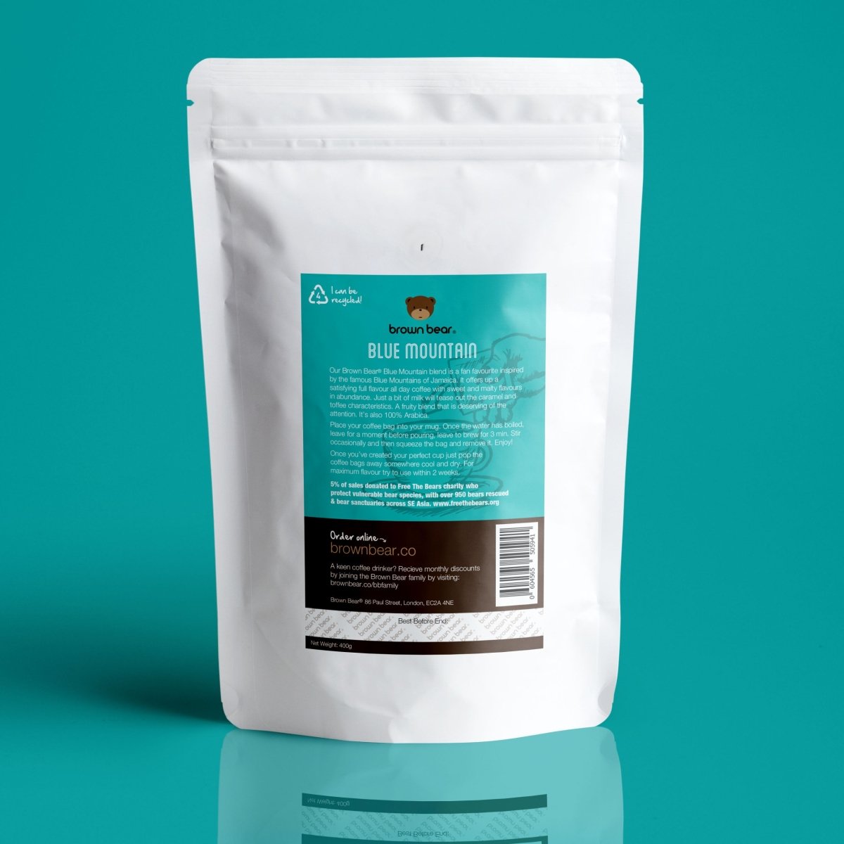 Blue Mountain Coffee Bags, Strength 3, Medium Roast - Brown Bear Coffee