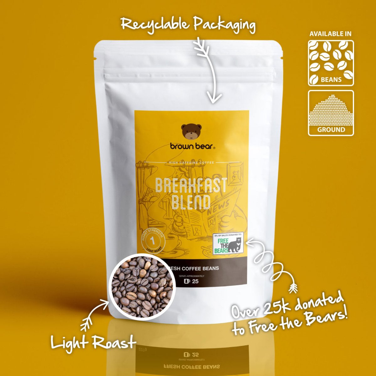 Breakfast Blend Coffee, Strength 1, Light Roast - Brown Bear Coffee