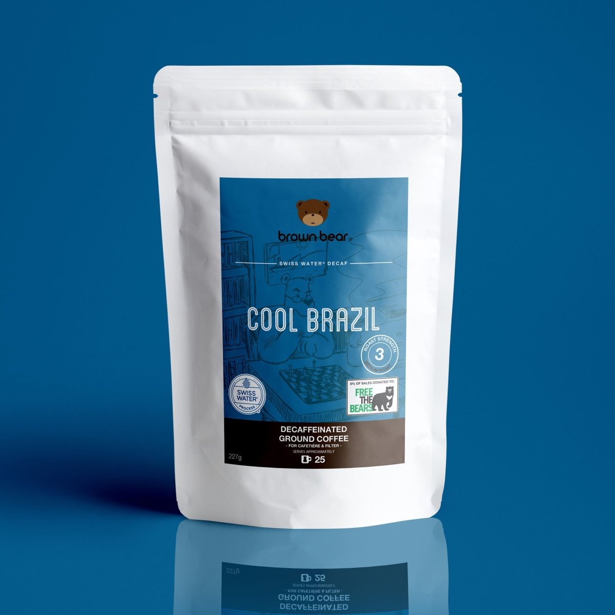 Cool Brazil Swiss Water Decaf Coffee, Strength 3, Medium Roast - Brown Bear Coffee