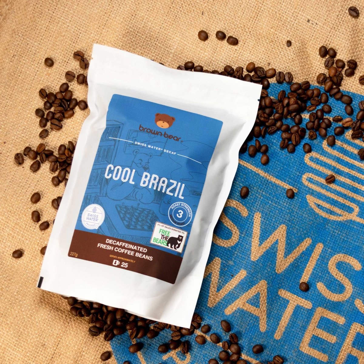 Cool Brazil Swiss Water Decaf Coffee, Strength 3, Medium Roast - Brown Bear Coffee
