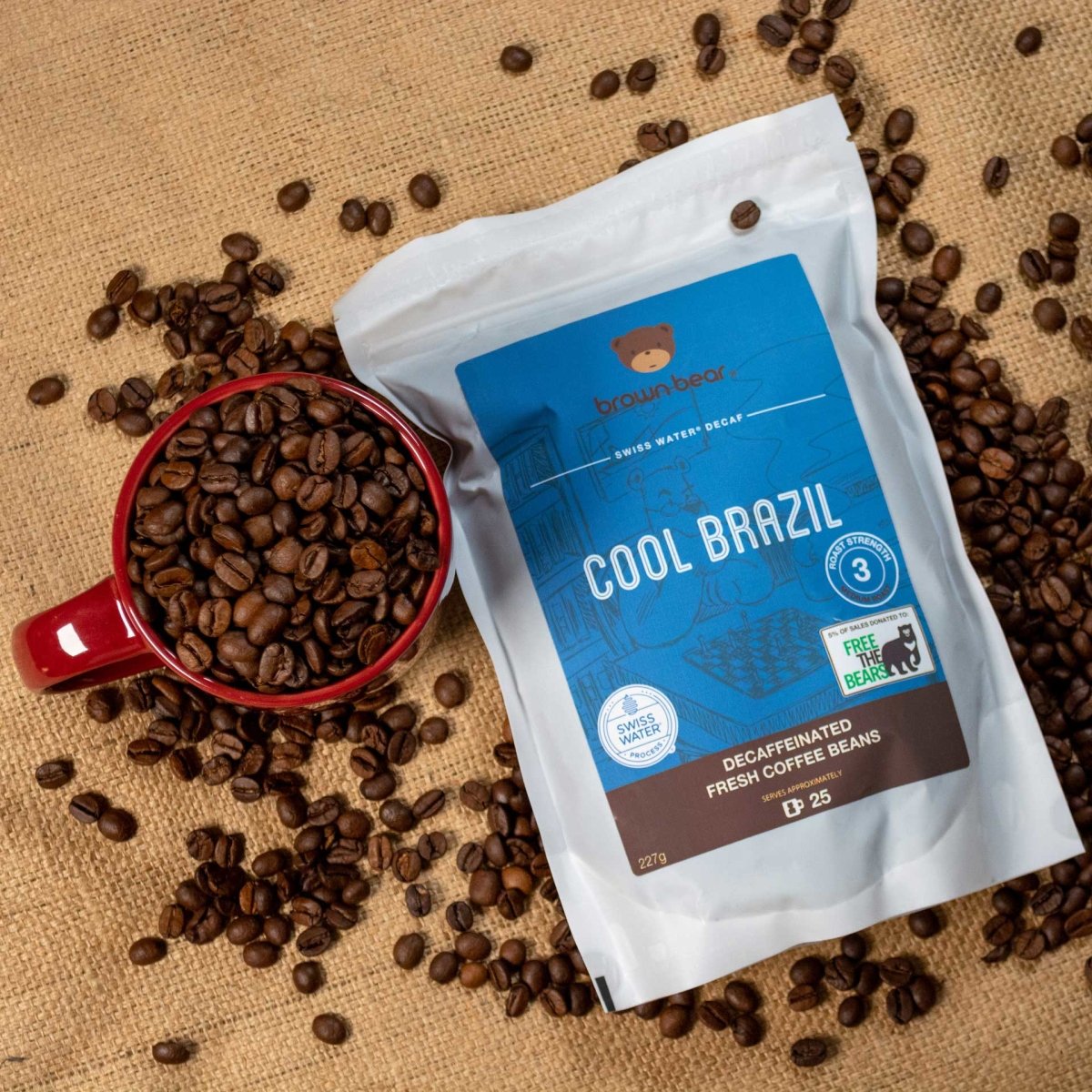 Cool Brazil Swiss Water Decaf Coffee, Strength 3, Medium Roast - Brown Bear Coffee