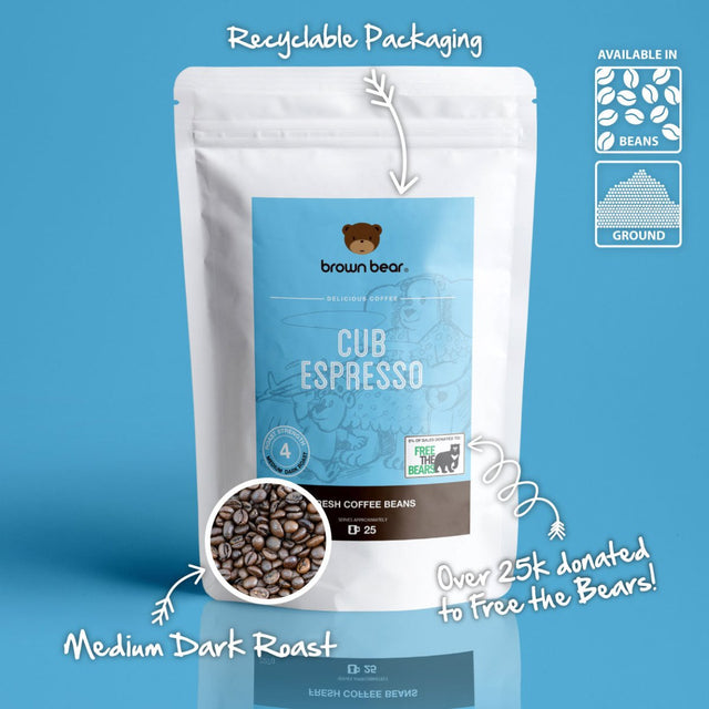 Cub Espresso Coffee, Strength 4, Medium Dark Roast - Brown Bear Coffee