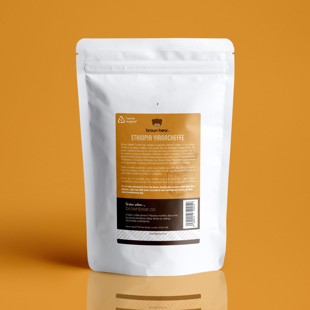 Ethiopian Yirgacheffe Coffee, Strength 3, Medium Roast - Brown Bear Coffee