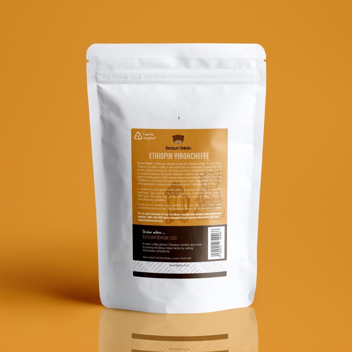 Ethiopian Yirgacheffe Coffee, Strength 3, Medium Roast - Brown Bear Coffee