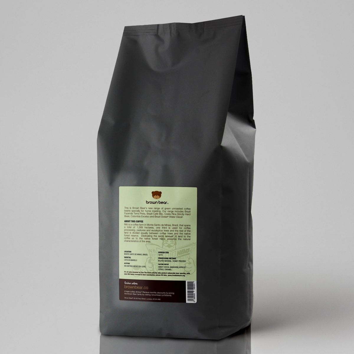 Green Unroasted Coffee Beans | Brazil Cafe Mio | For the Home Roaster, 1kg - Brown Bear Coffee