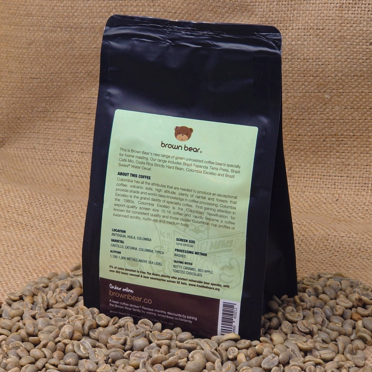 Green Unroasted Coffee Beans | Colombia Excelso | For the Home Roaster, 227g - Brown Bear Coffee