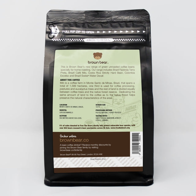 Green Unroasted Coffee | Brazil Cafe Mio | For the Home Roaster, 227g - Brown Bear Coffee