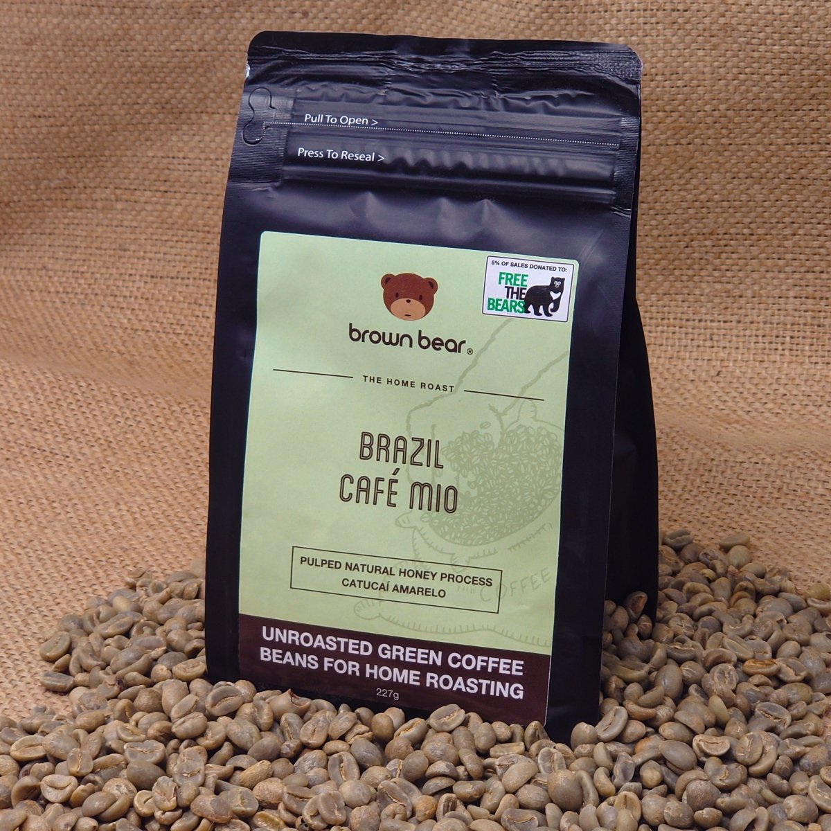 Green Unroasted Coffee | Brazil Cafe Mio | For the Home Roaster, 227g - Brown Bear Coffee