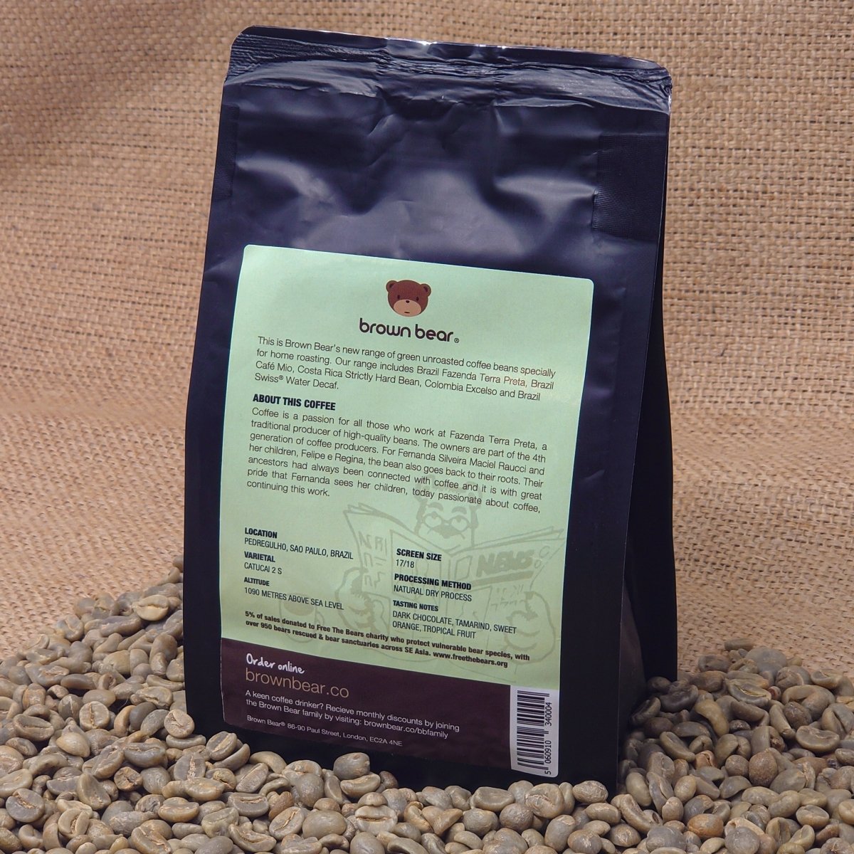 Green Unroasted Coffee | Brazil Fazenda | For the Home Roaster, 227g - Brown Bear Coffee