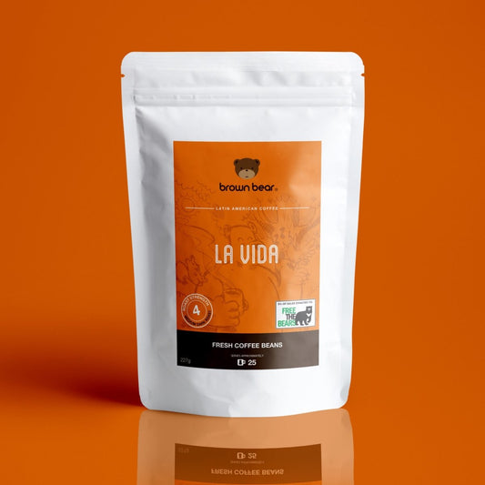 La Vida Espresso Coffee, Strength 4, Medium Dark Roast - Brown Bear Coffee
