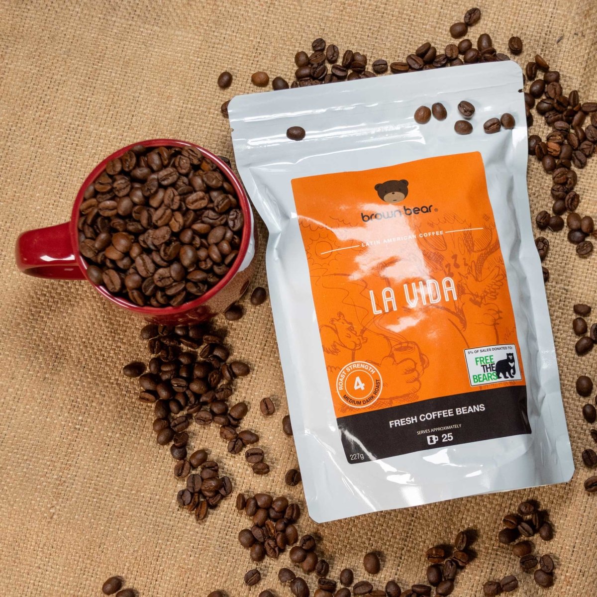 La Vida Espresso Coffee, Strength 4, Medium Dark Roast - Brown Bear Coffee