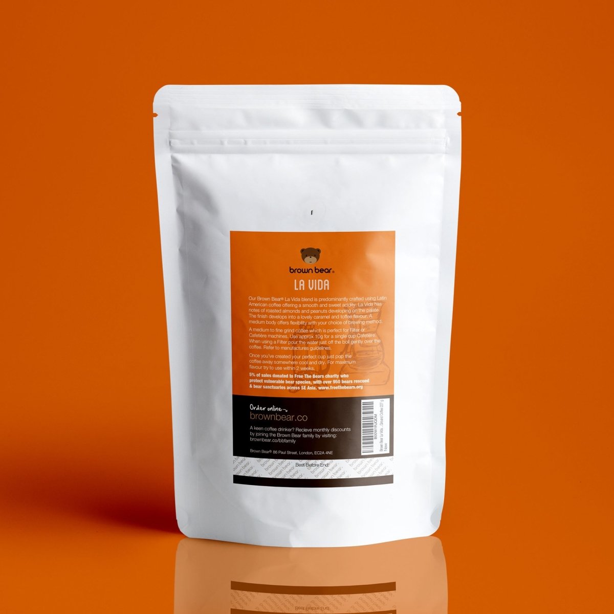 La Vida Espresso Coffee, Strength 4, Medium Dark Roast - Brown Bear Coffee