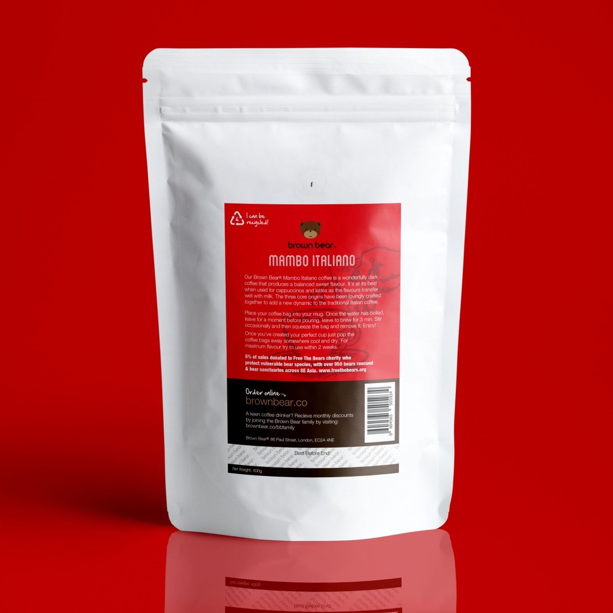 Mambo Italiano Coffee Bags, Strength 5, Dark Roast - Brown Bear Coffee