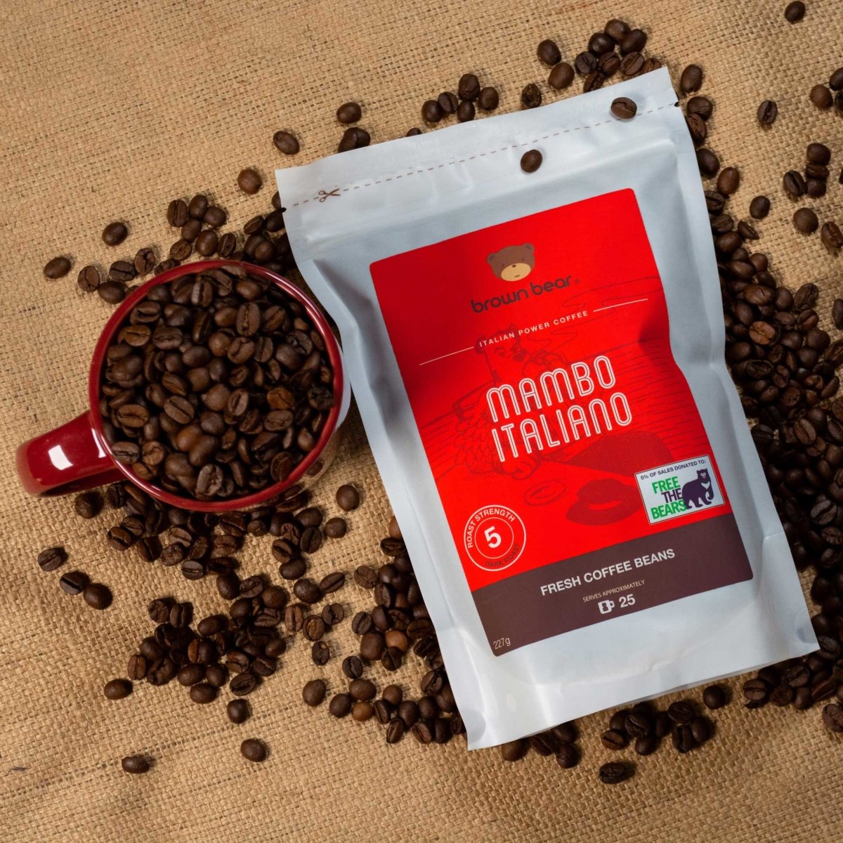 Mambo Italiano Espresso Coffee, Strength 5, Dark Roast - Brown Bear Coffee
