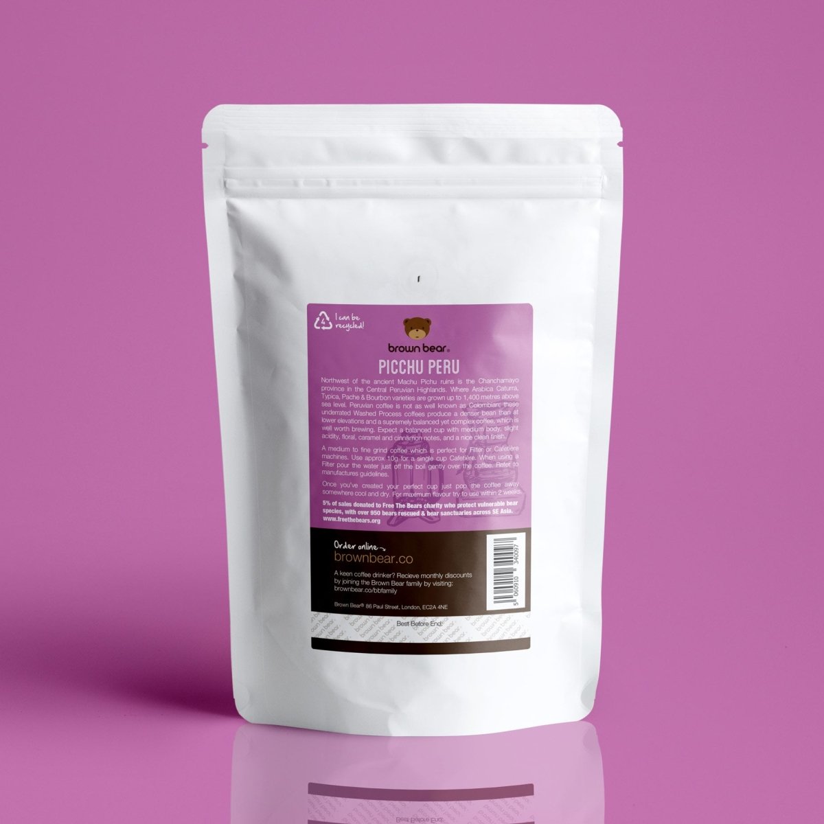 Picchu Peru Coffee, Strength 3, Medium Roast - Brown Bear Coffee