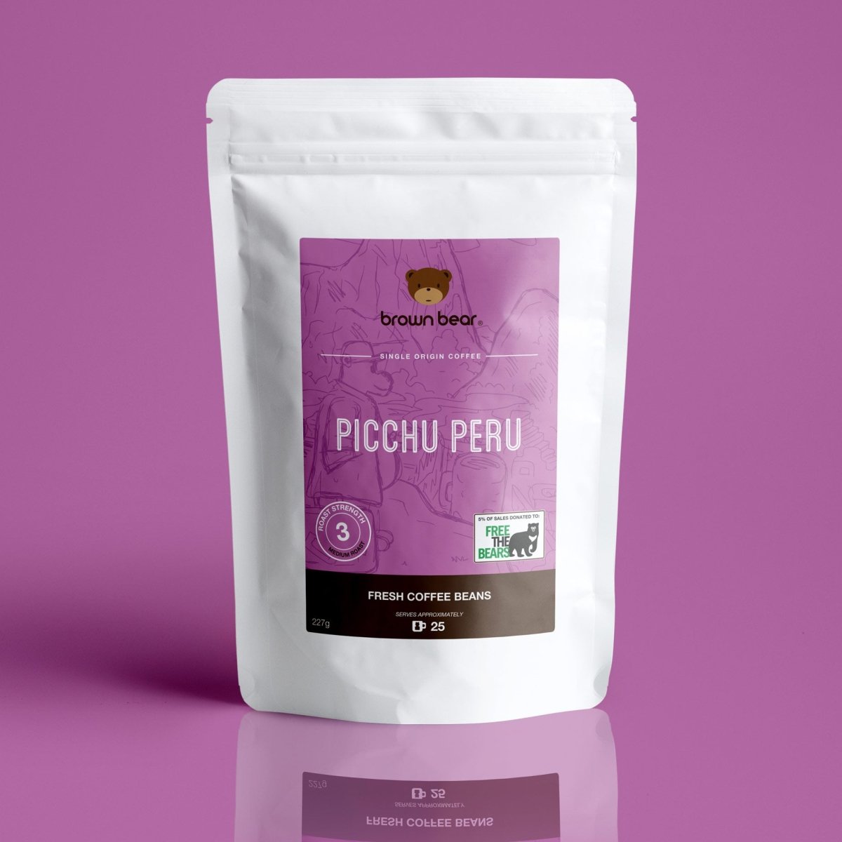 Picchu Peru Coffee, Strength 3, Medium Roast - Brown Bear Coffee