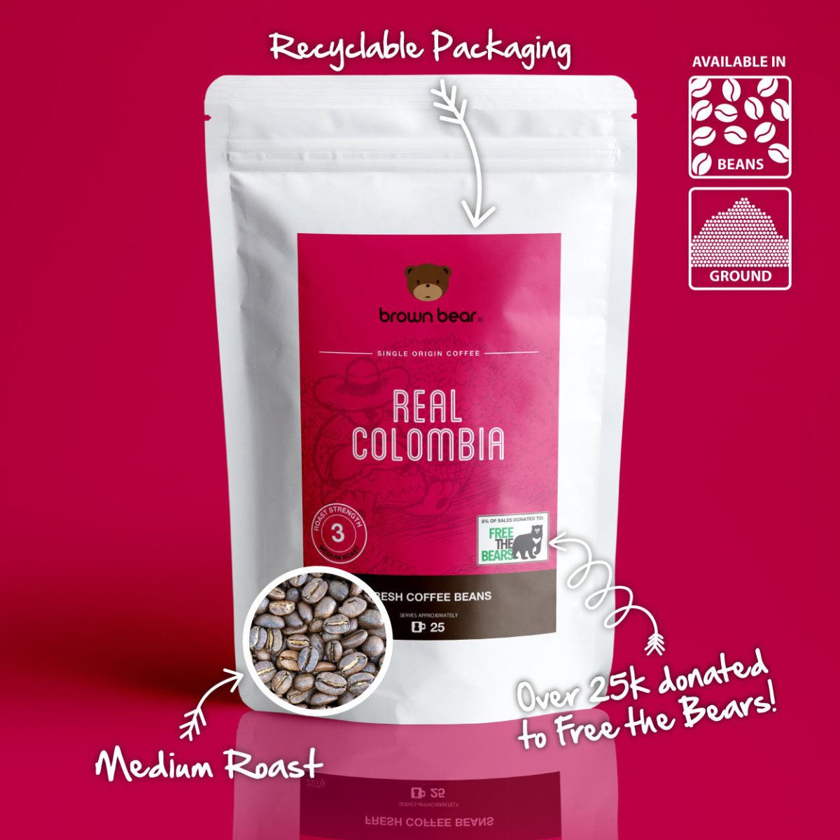 Real Colombia Coffee, Strength 3, Medium Roast - Brown Bear Coffee